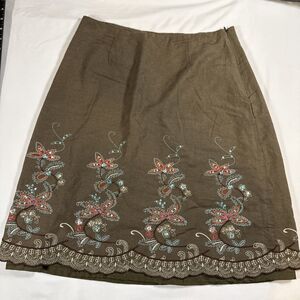 VTG Coldwater Creek Skirt 8 Brown Floral Embroidered 90s Y2k Boho Cottagecore